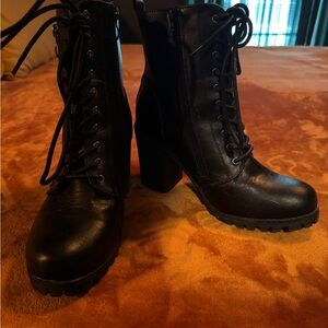 Black Lace-Up Combat Ankle Boots